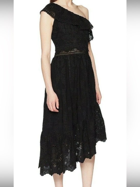 The Kooples Dresses & Skirts - The Kooples Black Eyelet One Shoulder High Low Midi Dress Sz 3